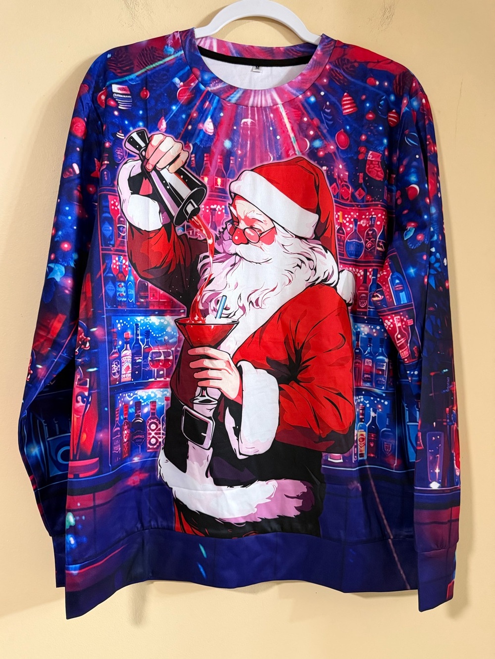 Santa Bartender Ugly Christmas Sweater Mixologist Bar Neon Funny Holiday Party
